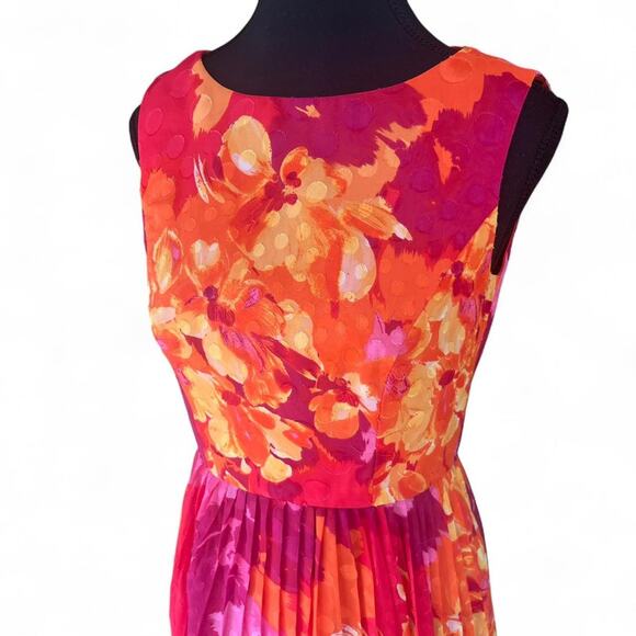 Adrianna Papell orange & pink floral pleated dress - Picture 2 of 6
